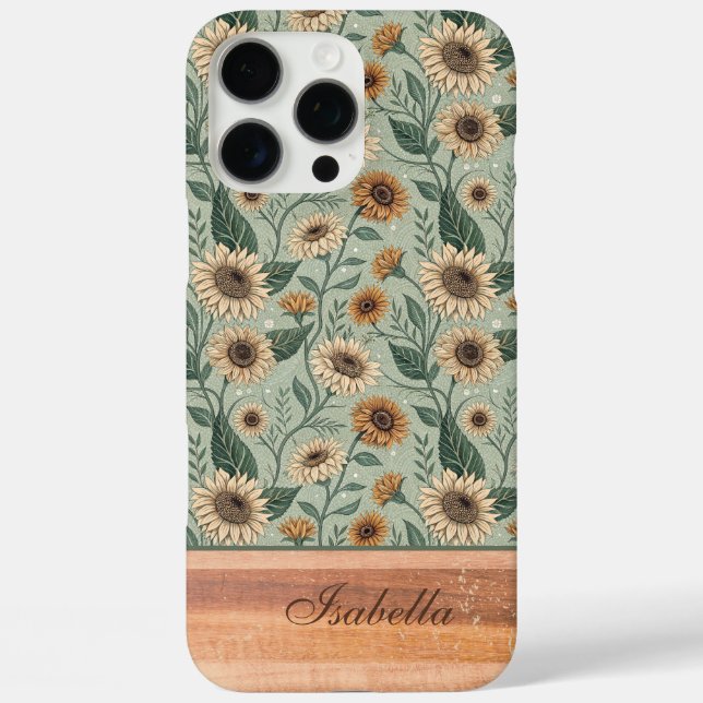 Coques Case-Mate iPhone Custom Boho Sunflowers Wood Effect (Verso)
