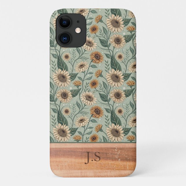 Coques Case-Mate iPhone Custom Boho Sunflowers Wood Effect (Dos)