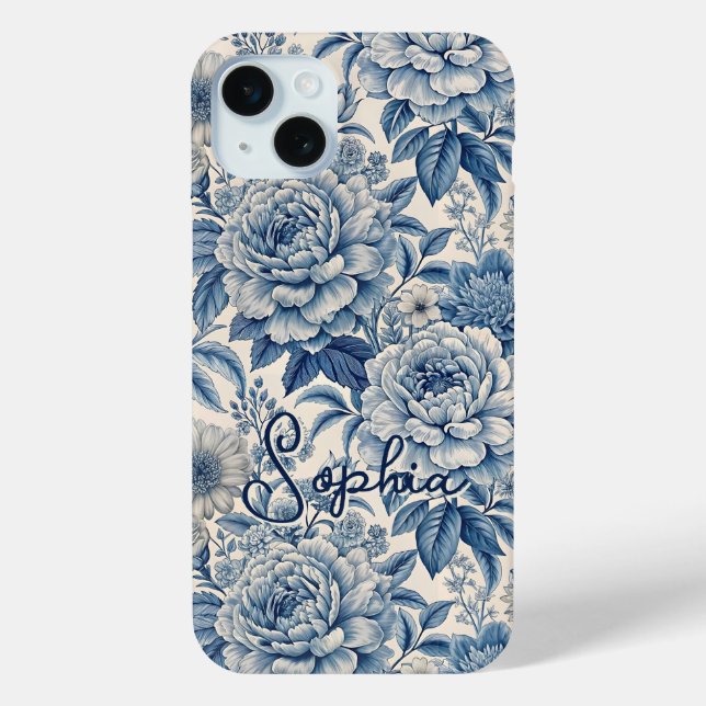 Coques Case-Mate iPhone Custom Elegant Boho Chic Blue Blossom (Verso)