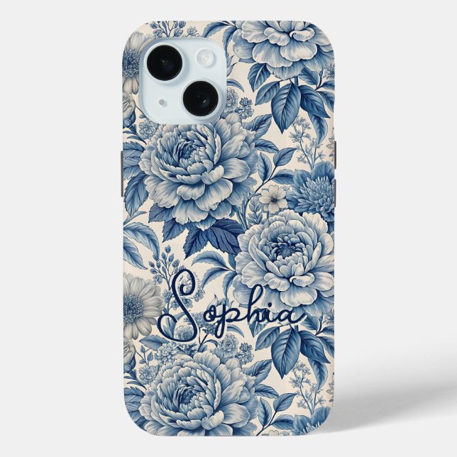 Coques Case-Mate iPhone Custom Elegant Boho Chic Blue Blossom (Verso)
