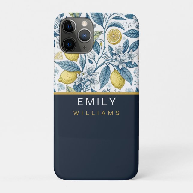 Coques Case-Mate iPhone Custom Elegant Mediterranean Lemon Botanical Navy (Dos)