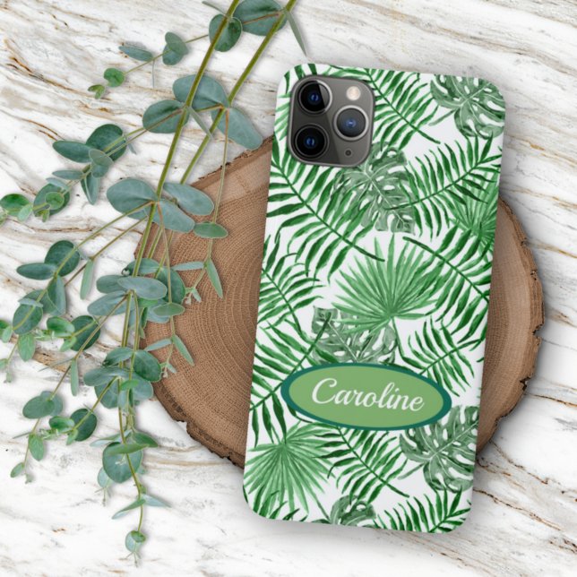 Coques Case-Mate iPhone Custom Green Palm Leaves Tropical Summer Pattern (Créateur téléchargé)