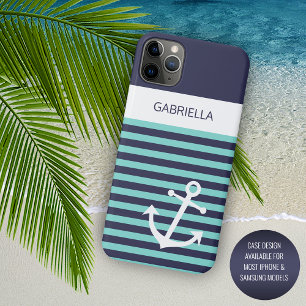 Case-Mate iPhone Case Custom Navy bleu foncé blanc Aqua Turquoise Stripe