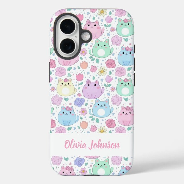 Coques Case-Mate iPhone Custom Pastel Cat Pattern Phone Case  (Verso)