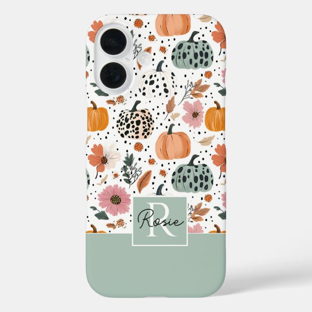 Coques Case-Mate iPhone Custom Pumpkin and Flowers Fall Pattern  (Verso)
