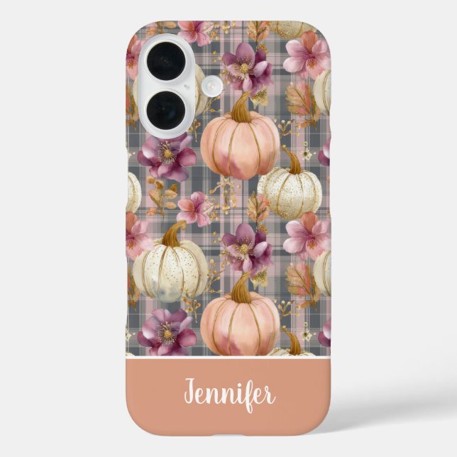 Coques Case-Mate iPhone Custom Pumpkin and Flowers plaid  pattern  (Verso)