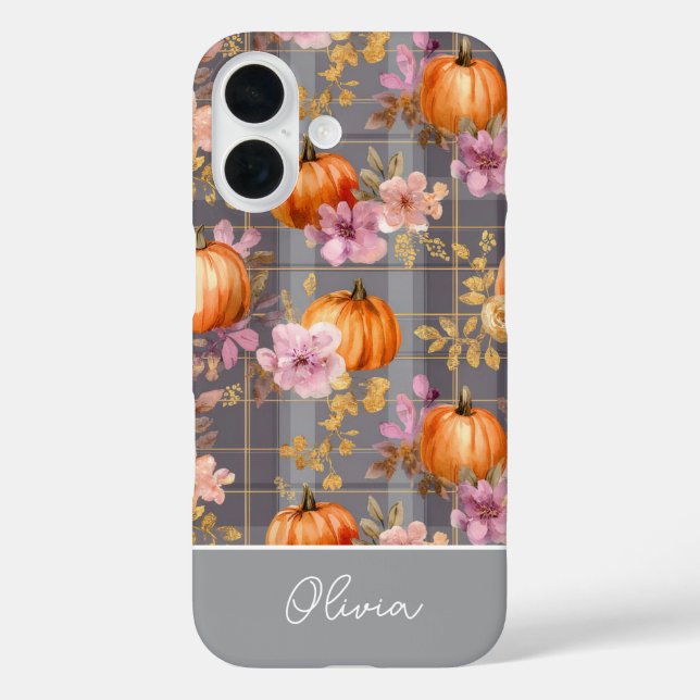 Coques Case-Mate iPhone Custom Pumpkin and Flowers plaid  pattern  (Verso)