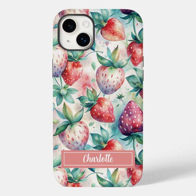 Coques Case-Mate iPhone Custom Watercolor Fresh Strawberries (Verso)