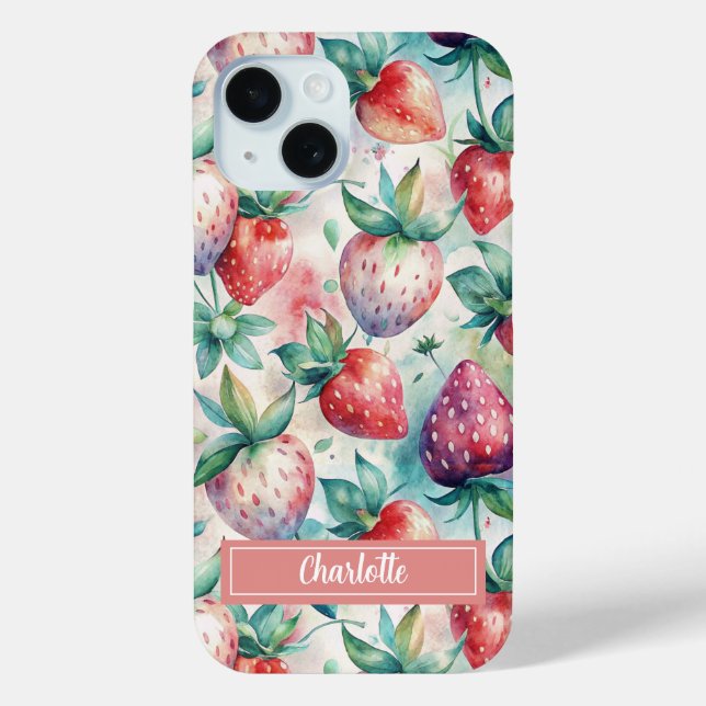 Coques Case-Mate iPhone Custom Watercolor Fresh Strawberries (Verso)