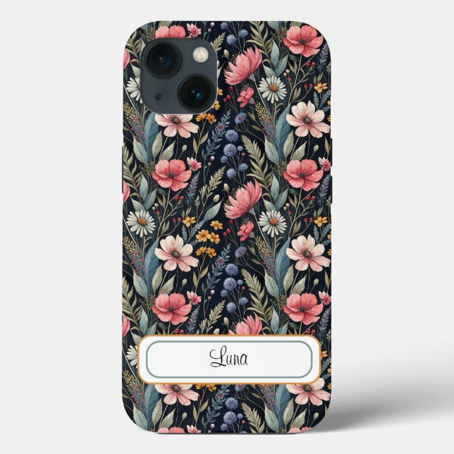 Coques Case-Mate iPhone Custom Wildflowers Botanical Inspiration Black (Verso)
