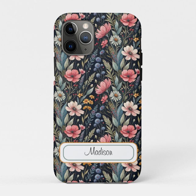 Coques Case-Mate iPhone Custom Wildflowers Botanical Inspiration Black (Dos)