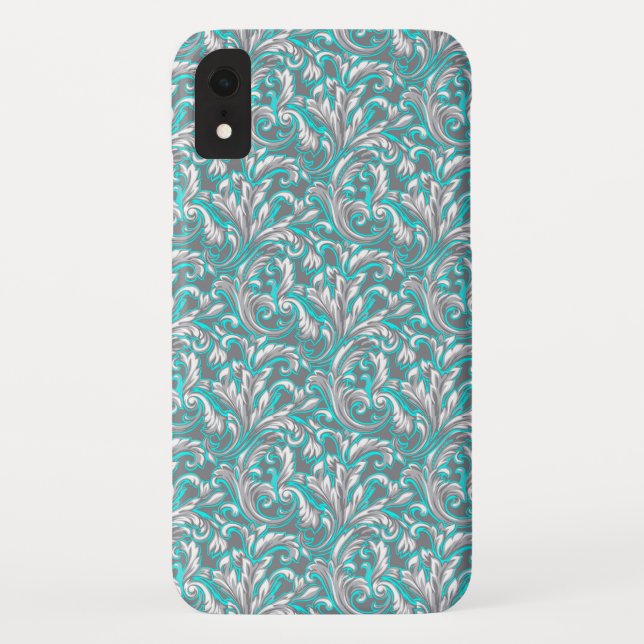 Coques Case-Mate iPhone Cute aqua gris transparent motif floral (Dos)