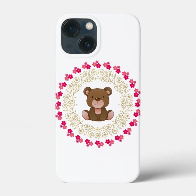 Coques Case-Mate iPhone Cute bear in a floral wreath (Verso)