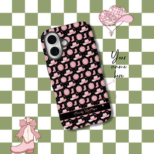 Coque Pour iPhone 16 Cute Black Personnalisée Fille Rose Cowgirl