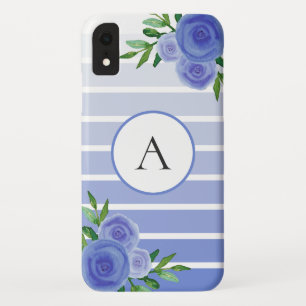 Case-Mate iPhone Case Cute Blue Stripes Ombre Aquarelle Monogramme Flora