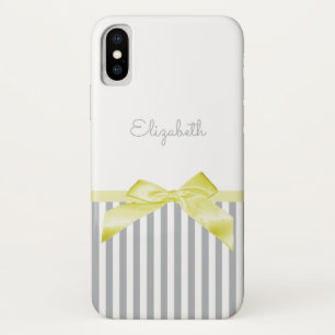 Case-Mate iPhone Case Cute Bow Jaune avec Gris Fille et Nom