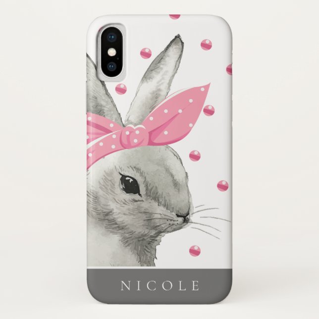 Coques Case-Mate iPhone Cute Bunny Pink Bow Personnalisé (Dos)