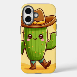 Coque Pour iPhone 16 Cute Cactus avec Casquette Cowboy