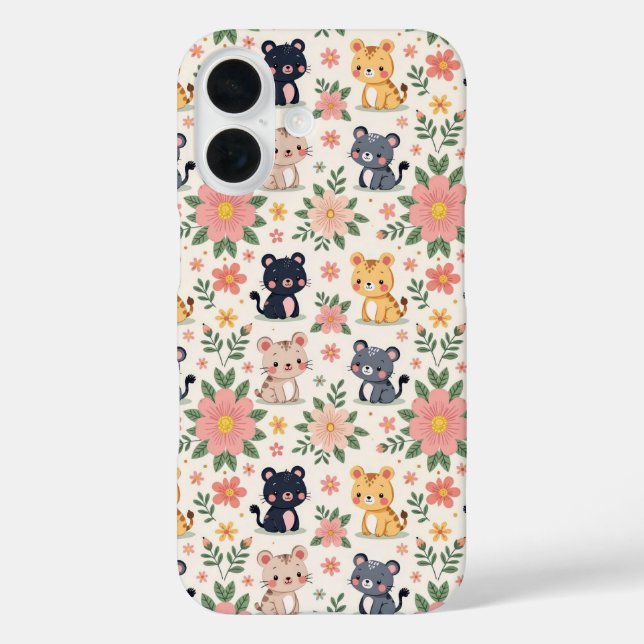 Coques Case-Mate iPhone Cute Cartoon Jungle Cats and Flowers (Verso)