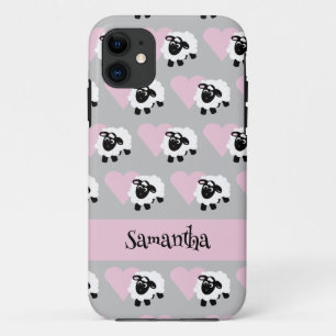 Case-Mate iPhone Case Cute Cartoon Mouton rose Coeur Motif Gris