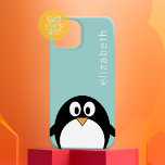 Coque Pour iPhone 16 Cute Cartoon Pingin Pastel Bleu Turquoise Nom mode<br><div class="desc">Un pingouin moderne et simple aux couleurs tendance. Vous pouvez ajouter un nom,  un monogramme ou un autre texte personnalisé. Si vous avez besoin de déplacer l'art autour,  cliquez sur le bouton personnaliser pour apporter des modifications.</div>