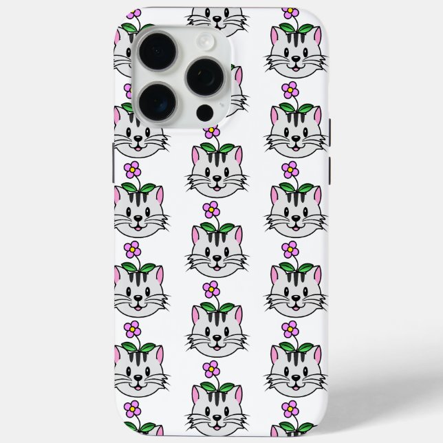 Coques Case-Mate iPhone Cute chat caricature avec une fleur sur la tête (Verso)