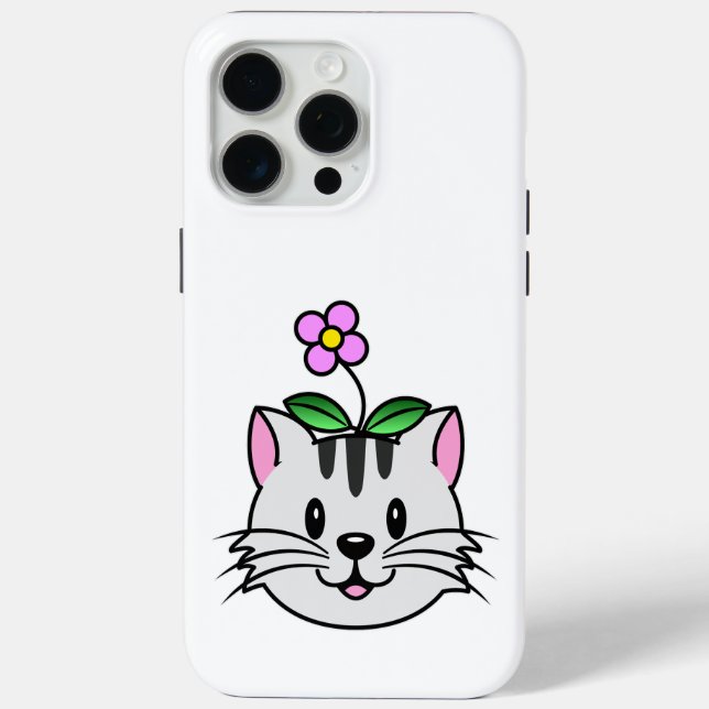 Coques Case-Mate iPhone Cute chat caricature avec une fleur sur la tête (Verso)