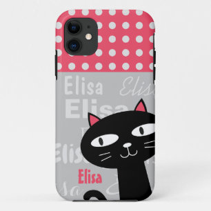 Case-Mate iPhone Case Cute Chat Noir Pois Rose Ajouter Votre Nom