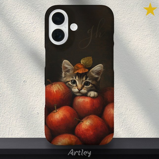Coques Case-Mate iPhone Cute Chat Peeking Pommes Peinture Initiales Person (Créateur téléchargé)