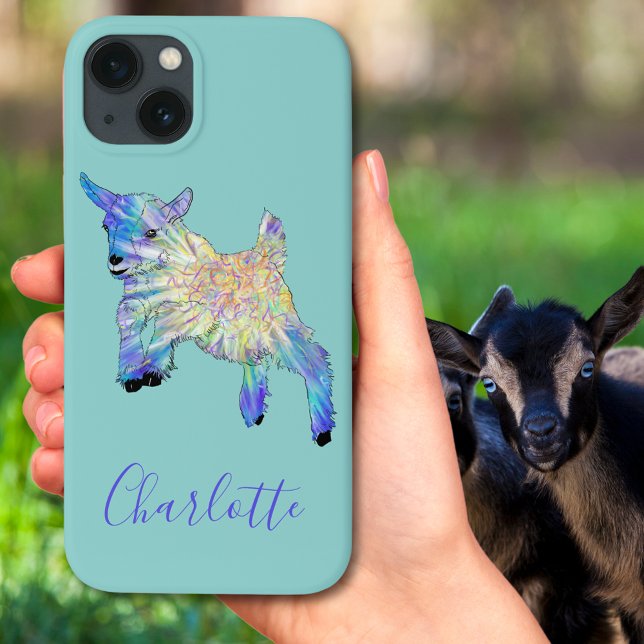 Coques Case-Mate iPhone Cute chèvre Turquoise Personnaliser (Cute goat jumping colorful farm animal art custom name iPhone phone case)