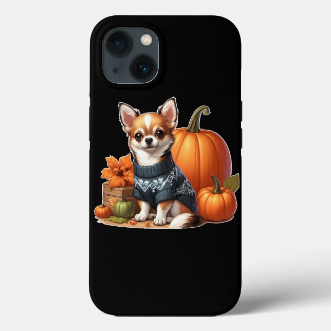 Coques Case-Mate iPhone Cute Chihuahua en Sweat avec Citrouille (Verso)