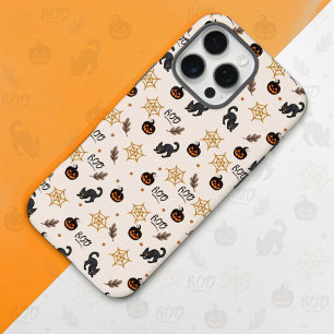 Coque iPhone 16 Pro Max Cute Citrouille Chat Noir Halloween Motif