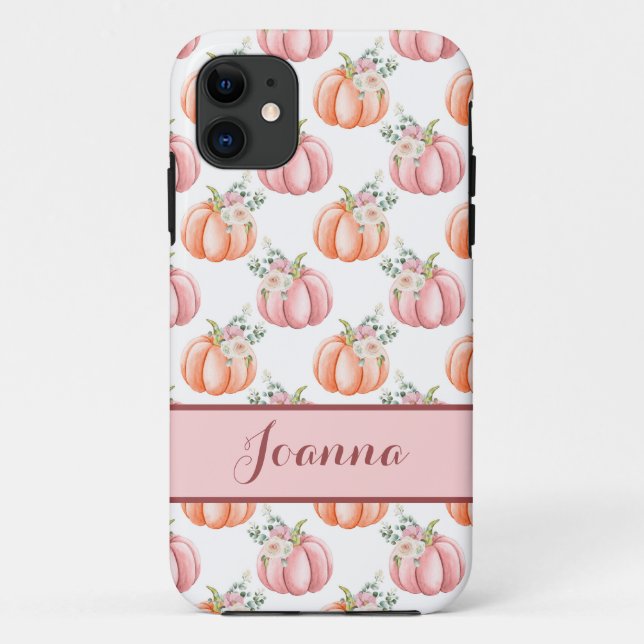 Coques Case-Mate iPhone Cute Citrouille d'aquarelle rose d'automne personn (Dos)