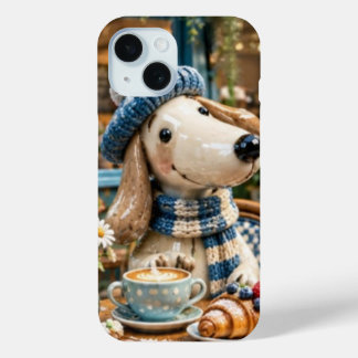 Coque Case-Mate iPhone Cute Coffee Shop Puppy Dog in Beanie Hat and Scarf