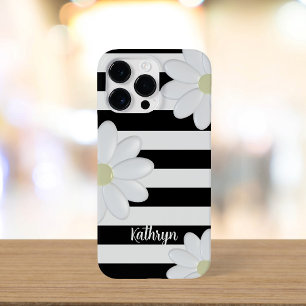 Coque Pour Pour iPhone 14 Pro Max Cute Daisy Floral Grandes Noires et Blanches
