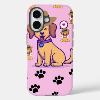 Coque Pour iPhone 16 Cute Dog with Hat & Paw Pattern