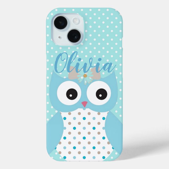 Coques Case-Mate iPhone Cute Dotty Blue Owl Art Personnalisé (Verso)