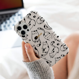 Coque iPhone 16 Pro Cute drôle Chat Dessin noir blanc Motif