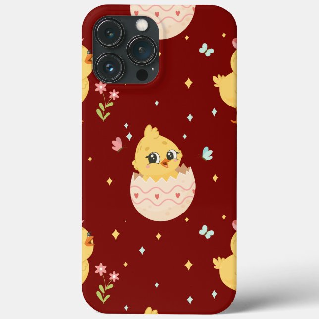 Coques Case-Mate iPhone Cute Easter Chick with Pink Bow Seamless Pattern  (Verso)