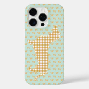Coque iPhone 16 Pro Cute En vichy Dachshund Monogram Canard Oeuf Bleu