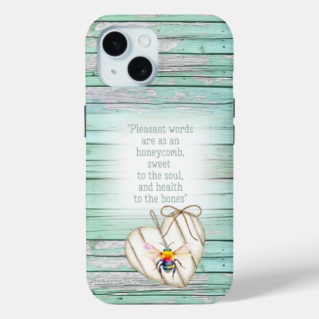 Coques Case-Mate iPhone Cute Faux Green Wood Heart Rainbow Bee Faith (Verso)
