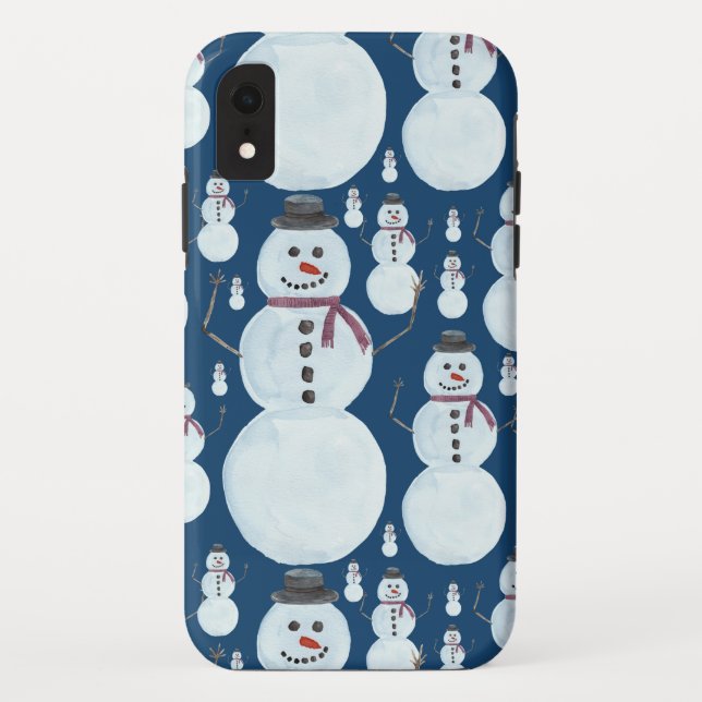 Coques Case-Mate iPhone Cute Frosty Blue Snowman Motif d'aquarelle (Dos)