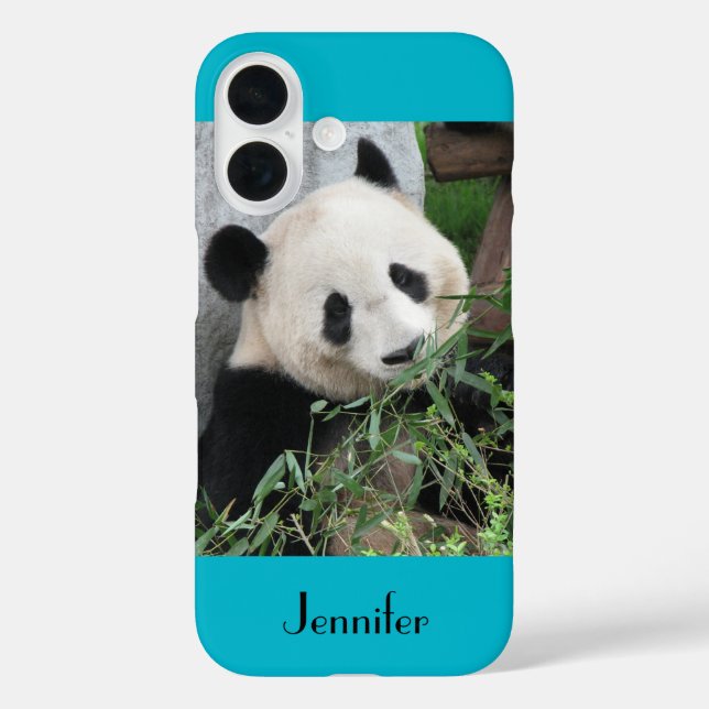 Coques Case-Mate iPhone Cute Giant Panda Arrière - plan bleu avec nom (Verso)