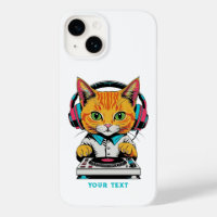 Cute Ginger Chat DJ Pop Art Design Casques rétro