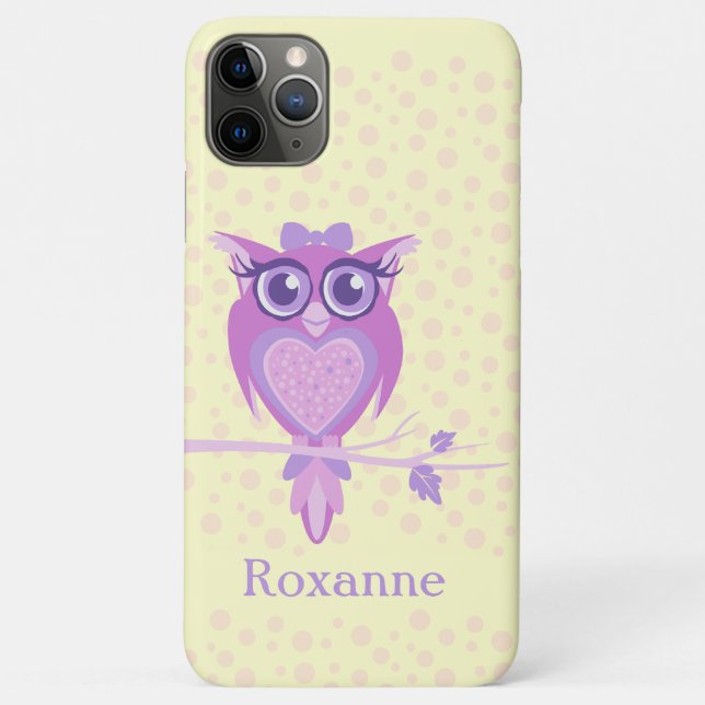 Coques Case-Mate iPhone Cute girls owl purple & lemon custom name (Dos)