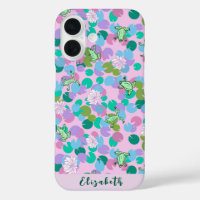 Cute girly grenouille rose art avec coutume nénuph