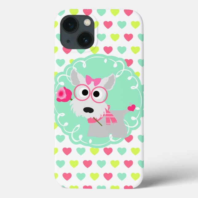 Coques Case-Mate iPhone Cute Girly Westie Puppy Pink Mint Hearts Motif (Verso)