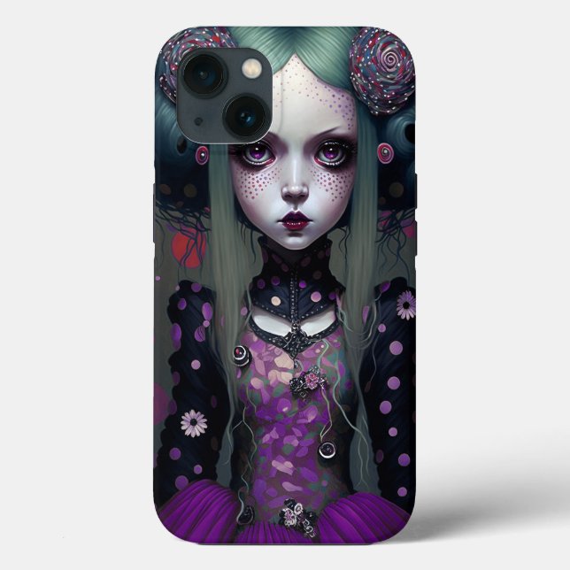 Coques Case-Mate iPhone Cute Goth Girl Purple Black Imaginaire Art (Verso)