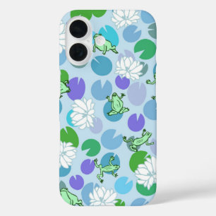 Coque Pour iPhone 16 Cute grenouille bleue avec ceinture nénuphar