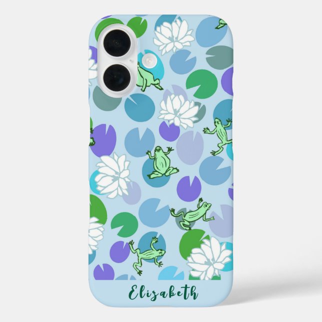 Coques Case-Mate iPhone Cute grenouille girly art avec bleu nénuphar coutu (Verso)